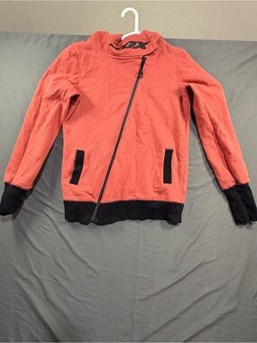 Fox Coral and Black Hooded Jacket with Asymmetrical Zip